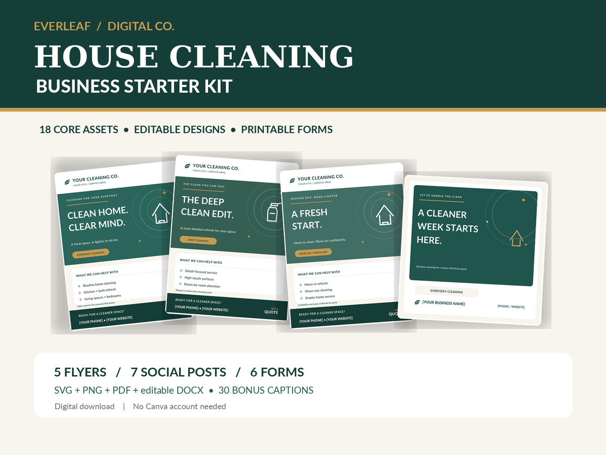 Moving Services Estimate Example House Cleaning Business Starter Kit | 18 Editable & Printable Template ...